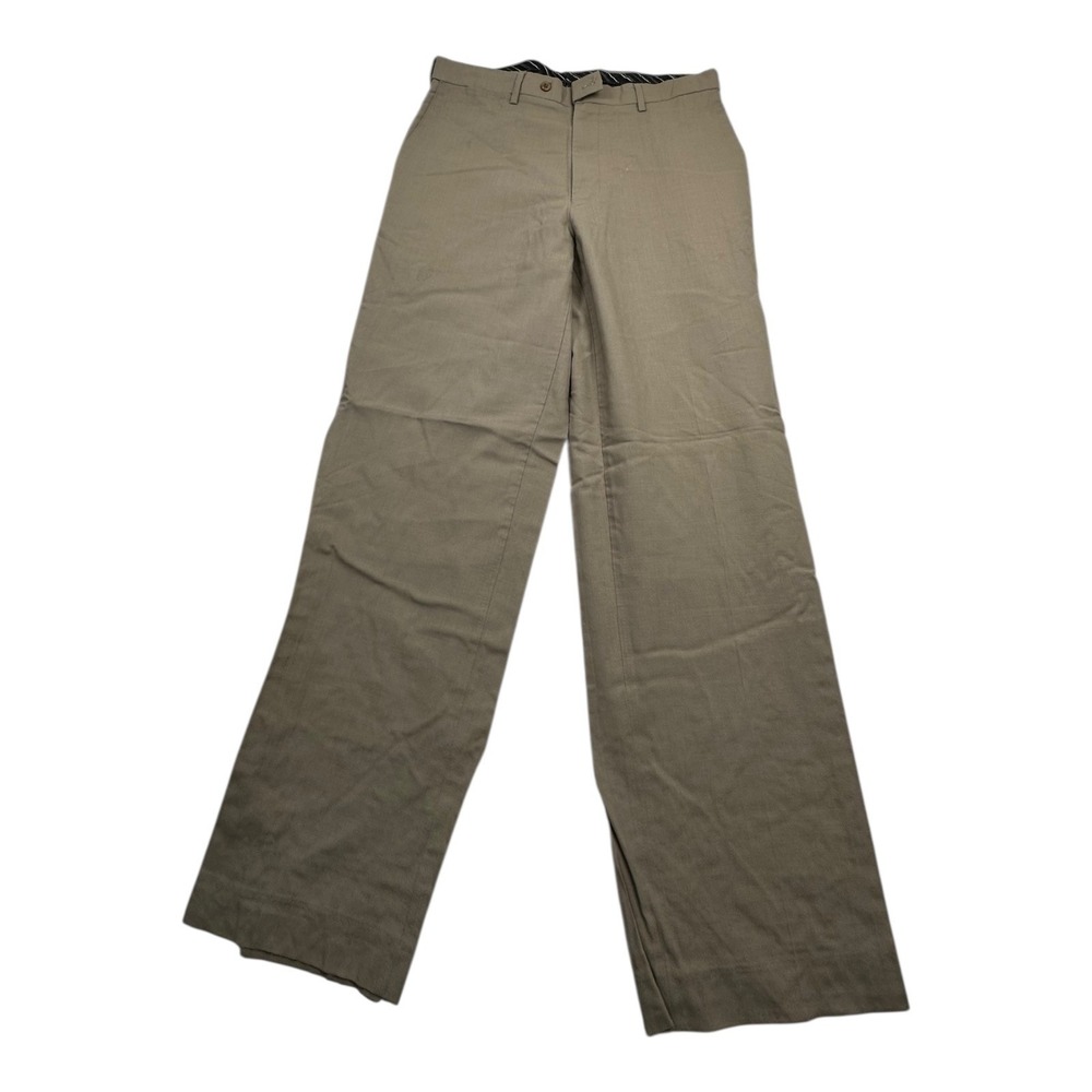 Louis Raphael Luxe Wool Flat Front Dress Pants Tan Khaki Mens Size 34x30